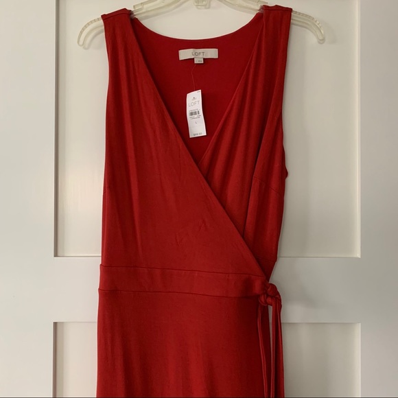 NWT LOFT midi red wrap dress - Picture 6 of 8
